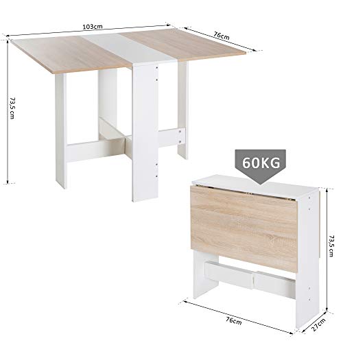 HOMCOM Mesa Plegable Cocina Salón Mesa Auxiliar con 2 Alas Abatibles Ahorra Espacio Diseño Moderno 103x76x73.5cm Madera