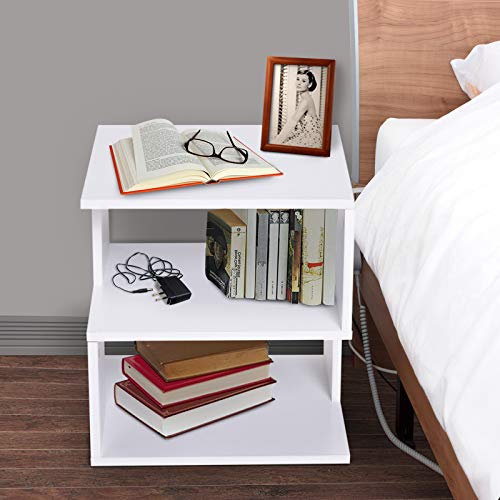 HOMCOM Mesilla de Centro Mesita de Noche Mesa de Café Té Mesita Auxiliar 2 Niveles para Salón Dormitorio Librería Estante de Almacenamiento 40x40x43cm Blanco