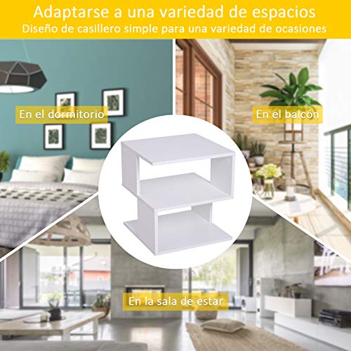 HOMCOM Mesilla de Centro Mesita de Noche Mesa de Café Té Mesita Auxiliar 2 Niveles para Salón Dormitorio Librería Estante de Almacenamiento 40x40x43cm Blanco