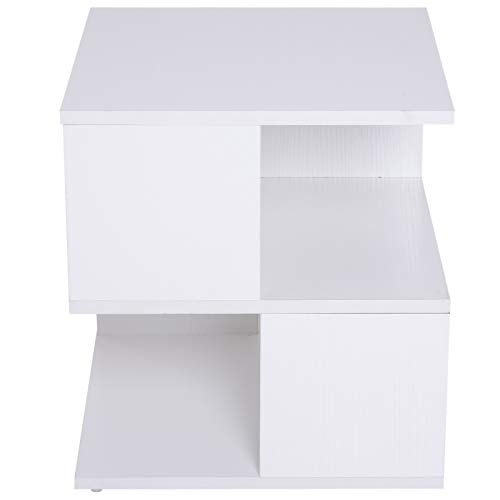 HOMCOM Mesilla de Centro Mesita de Noche Mesa de Café Té Mesita Auxiliar 2 Niveles para Salón Dormitorio Librería Estante de Almacenamiento 40x40x43cm Blanco