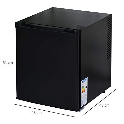 HOMCOM Mini Frigorífico Mini Bar Volumen 50 L Mini Nevera con Estante Extraíble Ajustable LED Ruido Mínimo de Eficiencia Energética 43x48x51 cm Negro