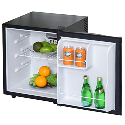 HOMCOM Mini Frigorífico Mini Bar Volumen 50 L Mini Nevera con Estante Extraíble Ajustable LED Ruido Mínimo de Eficiencia Energética 43x48x51 cm Negro