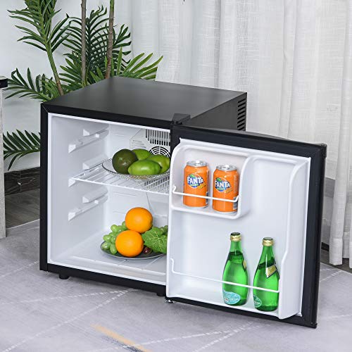 HOMCOM Mini Frigorífico Mini Bar Volumen 50 L Mini Nevera con Estante Extraíble Ajustable LED Ruido Mínimo de Eficiencia Energética 43x48x51 cm Negro