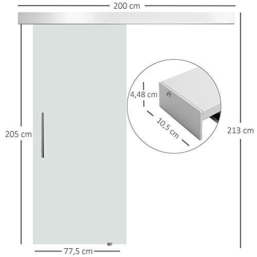 HOMCOM Puerta Corredera 205x77.5cm Puertas Correderas Satinada Deslizantes Cristal sin Obra