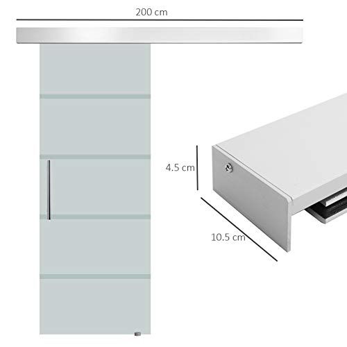 HOMCOM Puerta Corrediza de Vidrio Puerta Corredera Deslizante de Cristal Seguridad 90x205 cm