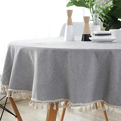 Homcomodar Gris Redondo Manteles en algodón y Lino para Mesa de Comedor 150 cm de diámetro Lavable Mantel