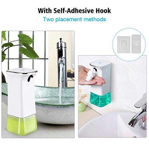 homeasy Dispensador de Jabón Automático, 280ml Jabón de Espuma con Gancho de Pared, Dosificador Automático de Alcohol sin Contacto con 2 Volúmenes de Espuma Ajustables para Baño, Cocina y Hotel