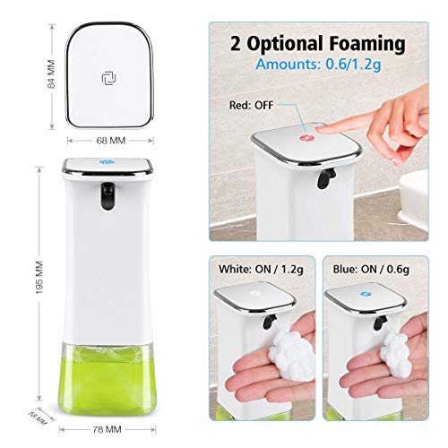 homeasy Dispensador de Jabón Automático, 280ml Jabón de Espuma con Gancho de Pared, Dosificador Automático de Alcohol sin Contacto con 2 Volúmenes de Espuma Ajustables para Baño, Cocina y Hotel