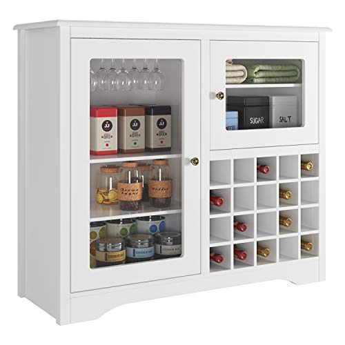 HOMECHO Aparador Buffet Moderno con Botellero Desmontable Armario de Vino para 12 Botellas para Salon Comedor Cocina de Madera Blanco 94.5 X 35 X 81.5 cm