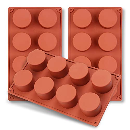 homEdge Molde de silicona con cilindro de 8 cavidades, 3 paquetes de moldes de cilindro para hacer jabón hecho a mano, chocolate, velas de jabón y jalea marrón