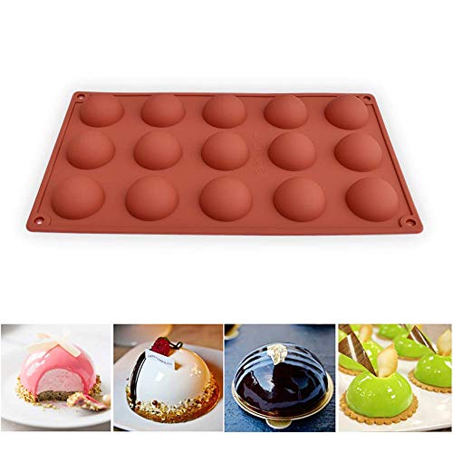 homEdge Molde de silicona semi-esfera pequeño de 15 cavidades, 3 paquetes de moldes para hornear para hacer chocolate, pasteles, gelatinas y mousse de cúpula