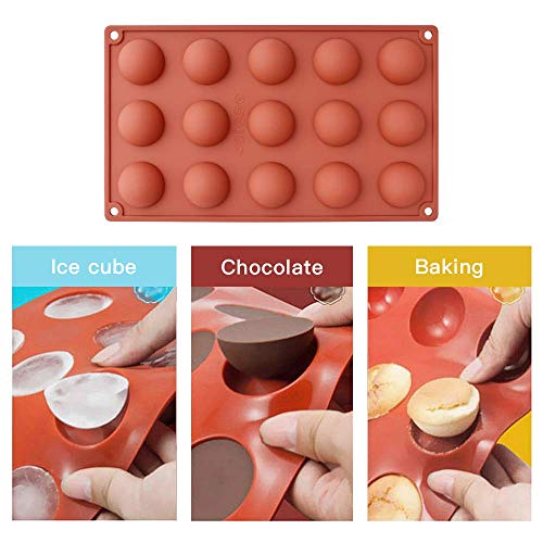 homEdge Molde de silicona semi-esfera pequeño de 15 cavidades, 3 paquetes de moldes para hornear para hacer chocolate, pasteles, gelatinas y mousse de cúpula