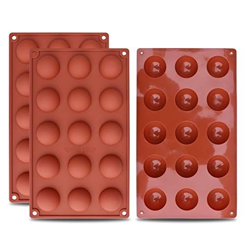 homEdge Molde de silicona semi-esfera pequeño de 15 cavidades, 3 paquetes de moldes para hornear para hacer chocolate, pasteles, gelatinas y mousse de cúpula