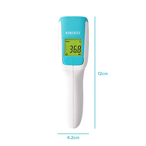 Homedics Termómetro Sin Contacto en la Frente, Tecnología infrarrojo, Pantalla LCD en colores, Fácil de leer, Alarma de Fiebre para Bebes, Niños y Adultos (TE-350-EU)