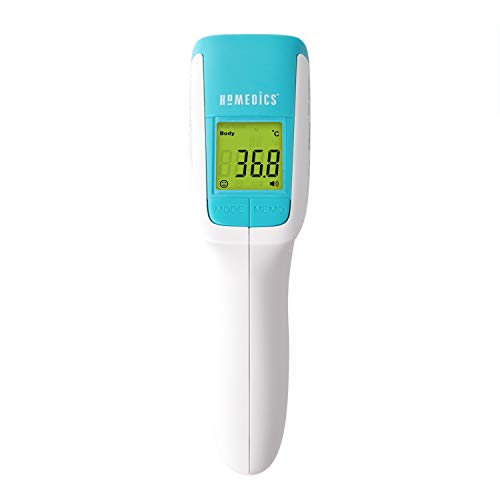 Homedics Termómetro Sin Contacto en la Frente, Tecnología infrarrojo, Pantalla LCD en colores, Fácil de leer, Alarma de Fiebre para Bebes, Niños y Adultos (TE-350-EU)