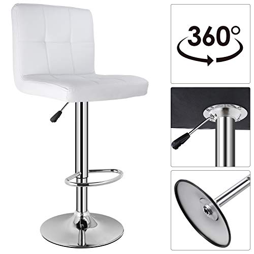 Homfa 2 Taburetes de Bar Silla de Bar con Respalda Regulable y Giratoria para Cocina y Bar Acero Cromado de PU Carga de 160kg Blanco