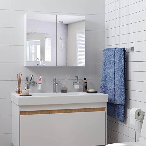 Homfa Armario Baño con Espejo Armario de Pared con 2 Armario Colgante Puertas 4 Compartimentos 70x15.3x59.7cm