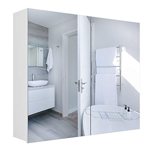 Homfa Armario Baño con Espejo Armario de Pared con 2 Armario Colgante Puertas 4 Compartimentos 70x15.3x59.7cm