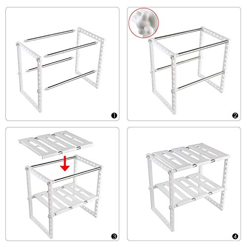 HOMFA Estantería Bajo Fregadero Multifuncional con 2 Niveles Almacenaje de Cocina bajo Fregadero de Acero Inoxidable y Plástico Tamaño Ajustable 39-66 x 26 x 38 cm