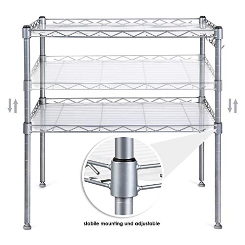 HOMFA Estantería de Cocina Soporte para Horno Estante de Almacenamiento para Microondas Acero Carbono 2 Estantes con Ganchos 54 x 34 x 58cm Plata