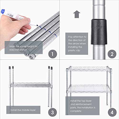 HOMFA Estantería de Cocina Soporte para Horno Estante de Almacenamiento para Microondas Acero Carbono 2 Estantes con Ganchos 54 x 34 x 58cm Plata