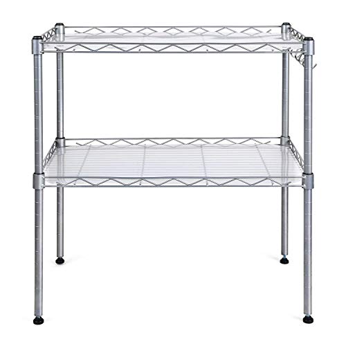 HOMFA Estantería de Cocina Soporte para Horno Estante de Almacenamiento para Microondas Acero Carbono 2 Estantes con Ganchos 54 x 34 x 58cm Plata