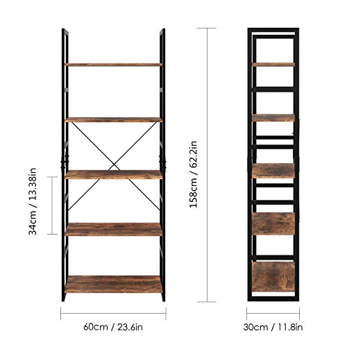 Homfa Estantería de Escalera Estantería Metálica para Baño Salón Dormitorio con 5 Niveles de Madera Vintage y Negro 60x30x158cm