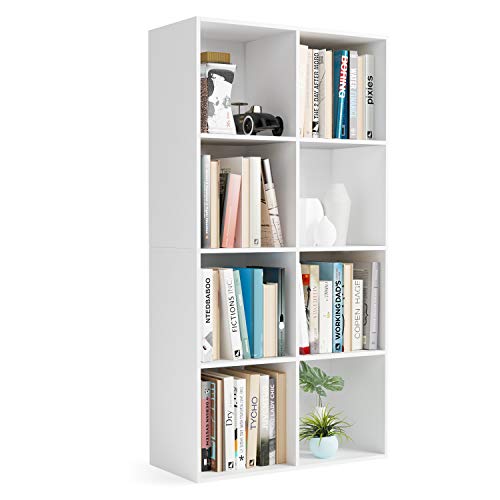 Homfa Estantería Librería Estantería para Libros Estantería de Pared Estantería Almacenaje con 8 Compartimentos Blanco 65.5x29.6x128cm