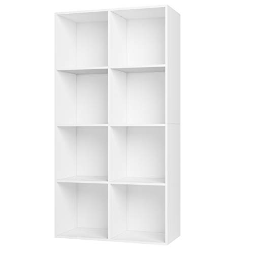 Homfa Estantería Librería Estantería para Libros Estantería de Pared Estantería Almacenaje con 8 Compartimentos Blanco 65.5x29.6x128cm