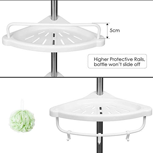 Homfa Estanterías de Baño Estanteria Ducha Triángulo Altura Ajustable 97-310cm 4 Niveles Gran Capacidad con Barra de Toalla (Estanteria Ducha)