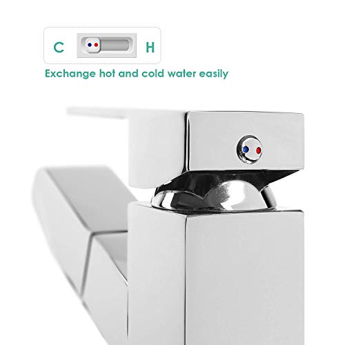 HOMFA Grifo Extraible de Lavabo con Cabezal de Ducha Grifo con Burbujeador de ABS Agua Caliente y Fría de para Cocina Baño Mezclador de Lavabo Cromado Puerto Estándar de 3/8 Pulgadas 15.6x17.5x4.1cm