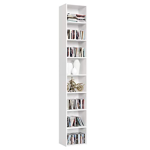 Homfa Librería Estantería de Pared 8 Cubos Estantes Ajustables Estantería Alta del Suelo para Libros CDs 180cm*29.5 * 23.5 (Blanco)