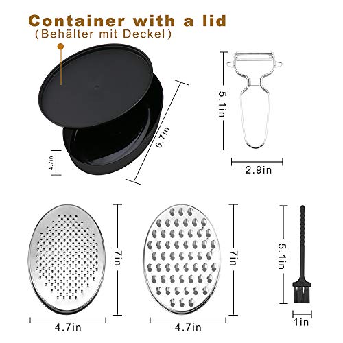 Homgaty Juego de ralladores de queso de acero inoxidable con recipiente de almacenamiento de alimentos, tapa y pelador y cepillo, triturador para queso y verduras