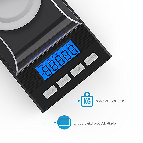 homgeek Báscula Precision 0.001g × 50g, Peso Miligramos Bascula, Digital Báscula de Alta Precisión, Escala de bolsillo, con pesas de calibración, pinzas y bandejas de pesaje, 2 × AAA Bateries