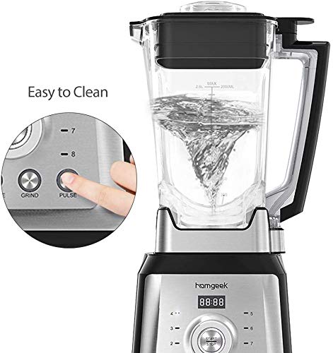 homgeek Batidora de Vaso, Licuadora Profesional 2000W, Batidora Smoothie Incluye 4 Programas Preestablecidos, 8 Velocidades Ajustables y 2 Litros Jarra Tritan, 30.000 U/min, Sin BPA