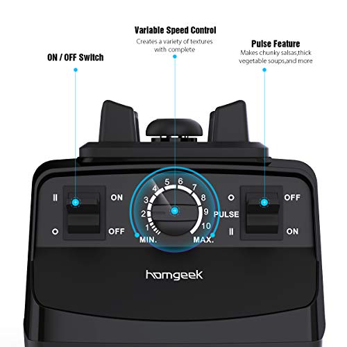 homgeek batidora Licuadora Profesional Batidora de Vaso, 2019 Nueva Batidora Smoothie 2000W, Blender con 10 Velocidades Ajustables, 2 litros Jarra Tritan, sin BPA
