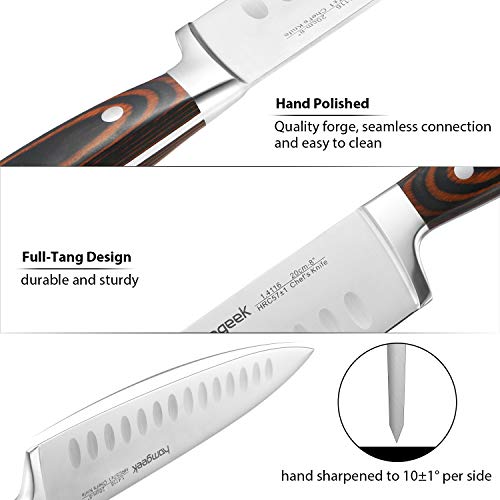 homgeek Cuchillos Cocina, Juego Cuchillos Cocina 7 Piezas Hecho de Acero Inoxidable Alemán 1.4116, Juego de Cuchillos de Cocina Incluye Soporte de Madera y Cuchillos Profesionales de Cocina