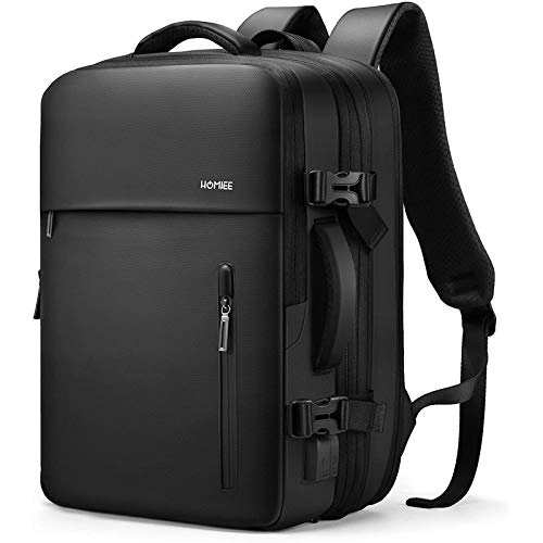 HOMIEE 38L Mochila de Viaje, 15.6 Pulgadas Mochila de Negocios Expandible, Mochila para Portátil, Cabina Mochila de Equipaje de Mano Antirrobo e Impermeable para Hombres y Mujere, Negro