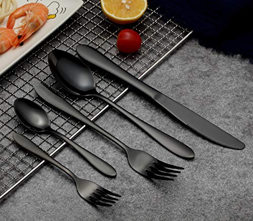 HOMQUEN Black Cubiertos/Juego de Cubiertos, 30 Piezas Stainless Steel Knife Fork Set para 6 Personas (Negro, 6 Juegos)