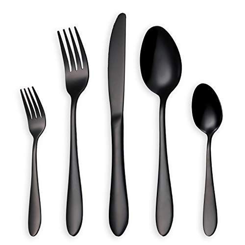 HOMQUEN Black Cubiertos/Juego de Cubiertos, 30 Piezas Stainless Steel Knife Fork Set para 6 Personas (Negro, 6 Juegos)