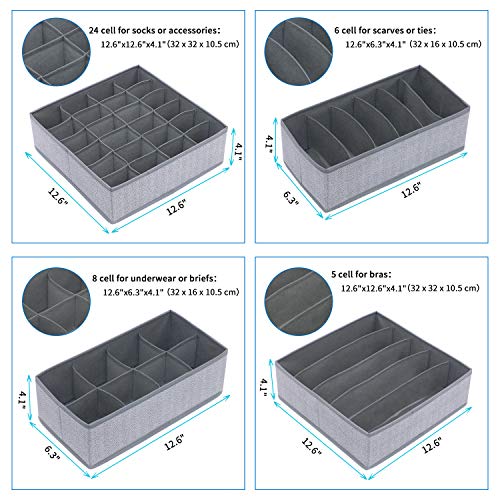 homyfort Juego de 4 organizadores de cajones de Tela, Organizadores de Ropa Interior, Separadores de cajones para Guardar Calcetines, Ropa Interior o Accesorios de bebé, Patrón de Espiga Gris, XDSS4P