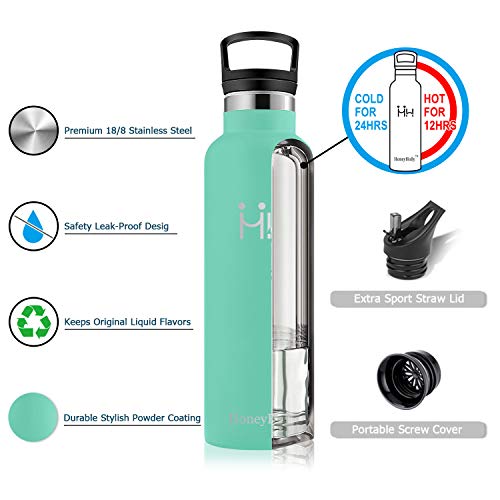 HoneyHolly Botella de Agua Acero Inoxidable sin BPA 350ml/500ml/600ml/750ml, Aislamiento de Vacío de Doble Pared, Botellas Frío/Caliente, Reutilizable para Niños, Colegio, Sport, Gimnasio, Bicicleta