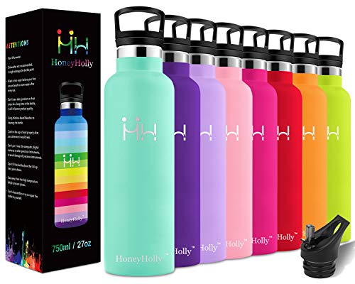 HoneyHolly Botella de Agua Acero Inoxidable sin BPA 350ml/500ml/600ml/750ml, Aislamiento de Vacío de Doble Pared, Botellas Frío/Caliente, Reutilizable para Niños, Colegio, Sport, Gimnasio, Bicicleta