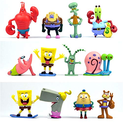 HOOPOO Bob Esponja Modelo De Animación, Modelo De Estatua, Servicio De Decoración, De 8 Cm 1 Conjunto De 12