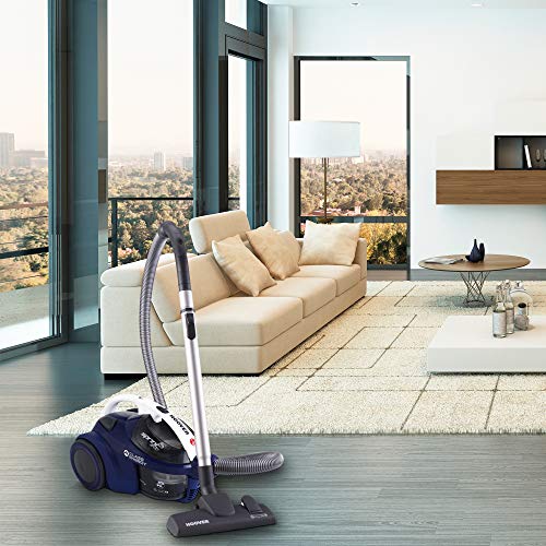 Hoover Sprint Evo SE61 - Aspiradora sin bolsa, ciclónico, Cepillo especial pelo mascota, parquet, Filtro EPA, 700W, 80dBA, Depósito 1,5L, Cable 7,5m, Potencia fija, Plástico, Azul