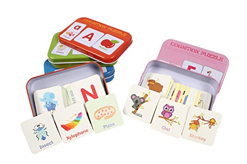 HorBous Tarjetas de Aprendizaje Alfabeto Números Colores Formas Animales para Niños ( Inglés ) (Rojo + Verde + Azul + Rosa)