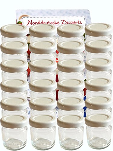 Horno desmoldable Juego vacías redondo – Tarros vasos 53 ml Tapa Color Blanco to 43 tarros miel Caviar mermelada Conservas miel, vasos,, Mucha Conservas (Cristal, Set Vasos, Apicultor miel vasos