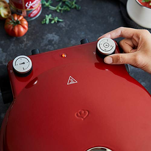 Horno para Pizzas Peppo, Máquina para preparar pizzas como al horno de piedra a 350 °C, temporizador e indicador luminoso, incluye 2 volteadores grandes de pizza - rojo