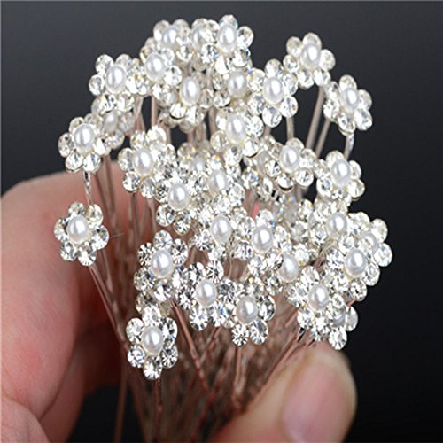 Horquillas para el pelo de Miaoo, 40 piezas de cristal con perlas y diamantes de imitación en forma de flor, accesorio perfecto para uso diario