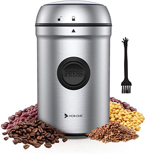 Hosome Molinillo de Café Eléctrico, Semillas Molinos Capacidad 80ml 200w con Hoja de Acero Inoxidable, Molienda Rápida para Granos de Café/Nueces/Especias/Cereales Viene con Cepillo de Limpieza